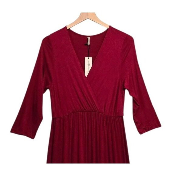 Mother Bee Maternity Maxi Dress Size Large Wine Surplice Neckline Elastic Waist - Picture 4 of 6